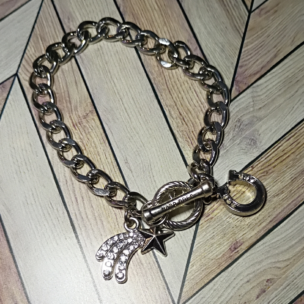 Hard Rock Casino Stainless Steel Horse Shoe & Rainbow Toggle Charm Bracelet EUC